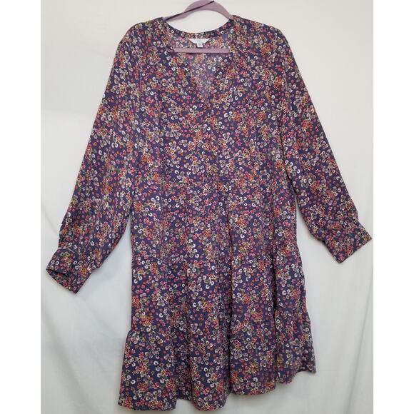 Time & Tru Multicolor Floral Print Long Sleeve Casual Dress Tired Ruffle Sz XXL - Picture 1 of 9